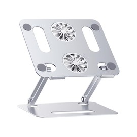 DOITOOL Aluminum Alloy Cooling Pad for Laptop Adjustable Height Double Fan Cooler Stand with Strong Wind Dissipation Compatible with Laptops Under Silver