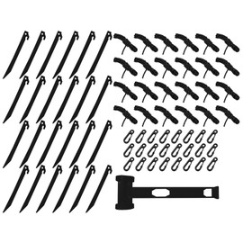 24 Sets Inflatable Plastic Stakes, Spike Hook Awning Camping Tents Pegs Stakes Replacement Yard Blow up Stakes Canopy (24x Tents, 24x Hooks, 24x Ropes, 1x Hammers) (Black)