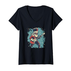 Womens Shredding Nutcracker with a Cool Electric Guitar Costume V-Neck T-Shirt