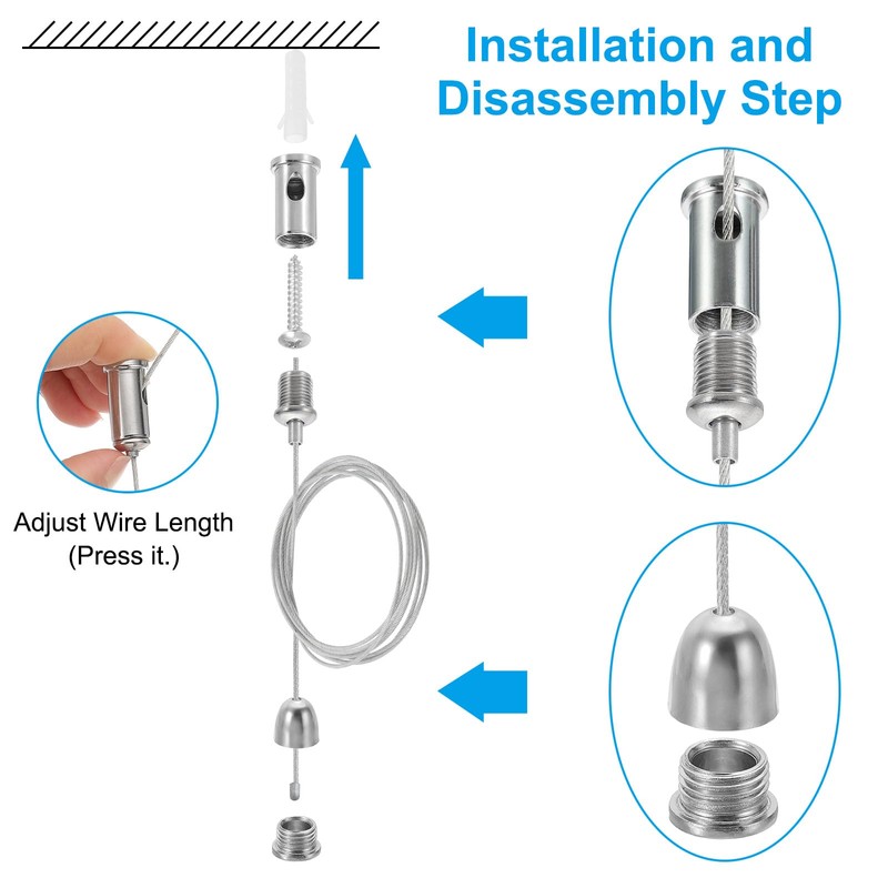 PATIKIL Ceiling Hanging Wire Cable Kit, 2m/6.6ft 4 Set Adjustable