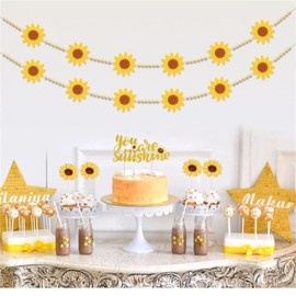 Farmhouse Decor Wood Beads with Felt Sunflower Garland, 55 Inch Wooden Beads for Boho Home Decor with Tassels, Rustic Country Decor for Table, Wall, Shelf, Tray (Flower)