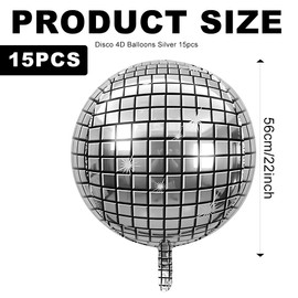 15 Stück Discokugel Luftballon, Disco Deko Helium Ballons, 4D Discokugel Folienballons Geburtstag, Disco Dekoration für Karneval Silvester Neujahr (Silver)