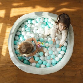 Nuby Velvet Ball Pit, Soft Play Foam Ball Pits for Baby and Toddlers with 200 Colored Balls Included, Ball Pit Playpen, Indoor Play Gym, Outdoor Play Ball Pit for Babies, Bounce Ball Game Aqua & Gray