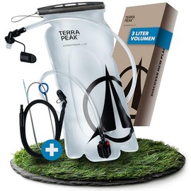 Terra Peak Premium Hydration Bladder 2L or 3L Including 2 x Tubes and 1 x Cleaning Brush for Backpack, Hiking & Jogging (Leak-Proof) - Ergonomic Hydration System with Mouthpiece & Protective Cap (BPA