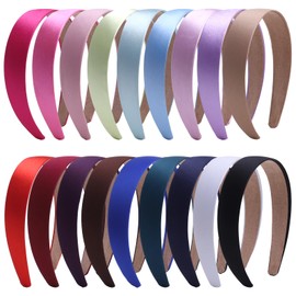 Suyegirl 18 Pack Satin Headbands for Women 3CM Girls Hairbands 1.2 Inch Wide Colorful Ribbon Hair Band Craft Headband Set for Women Non Slip