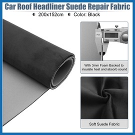 A ABSOPRO Suede Headliner Fabric 79" Length x 60" Width Foam Backed for Car Truck RV SUV Interior Trim Protect Aging Broken Faded DIY Repair Black Item Replacement