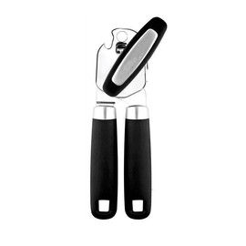 OUZHOU Manual Can Opener with Magnet, Safe High Performance Can Opener, 3-in-1 Can Opener, Stainless Steel Lid Opener without Sharp Edges, Multifunctional Bottle Opener for Seniors, Black