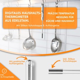 ProfiCook® Küchenthermometer aus Edelstahl | -45°- 200°C | Thermometer Kochen | Kochthermometer mit LCD-Display | Backthermometer inkl. Schutzkappe | Thermometer Küche inkl. Aufhängeöse | PC DHT 1039