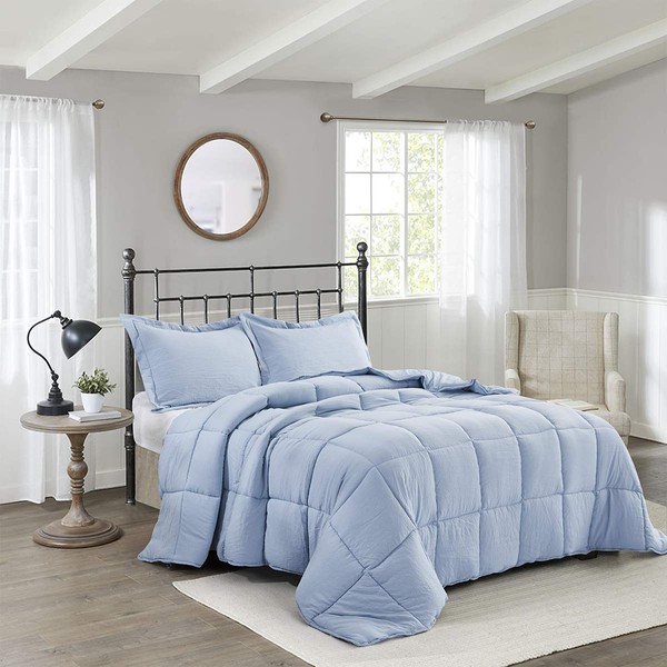 HIG Pre Washed Down Alternative Comforter Set Twin - Reversible Chic Quilt Design - Box Stitched with 4 Corner Tabs - Lightweight for All Season - Blue Duvet Comforter with 2 Pillow Shams