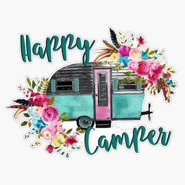 WSQ Happy Camper Vintage for Camping Lovers Vinyl Sticker Decal RV Camping Trailer Wall Laptop Window Car Bumper Sticker 5 Inch