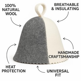 Premium Sauna Hat – 100% Natural Wool, Handmade Sauna Headwear for Men and Women – Eco-Friendly, Breathable, Insulating Hat for Sauna, Steam Room, Banya, and Bathhouse – One Size Fits All, White-Grey