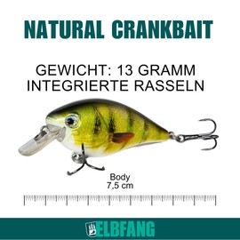 ELBFANG Crankbait Wobbler Set, 13 g, 7.5 cm, Perch Pike Fishing Lure, Artificial Bait Set