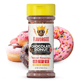 Chocolate Donut Topper Seasoning Mix by Flavor God - Zero Calorie Seasoning for Ice Cream, Donuts, Coffee, Cookies, Popcorn, Pancakes, & Snacks - Low Sodium, Kosher, Dairy-Free