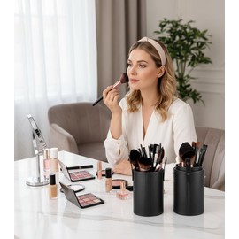 PUBAMALL Soporte para cepillos de maquillaje, organizador de viaje para cepillos y accesorios de maquillaje (Negro, L)