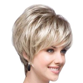 Royalfirst Stylish Shaggy Blonde and Black Mixed Short Women Wig With Free Wig Cap