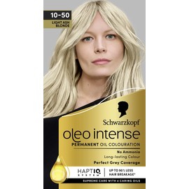 Schwarzkopf Oleo Intense Permanent Oil Colour 10-50 Light Ash Blonde Hair Dye, Perfect Grey Coverage, Conditioner with HaptIQ System, Long-Lasting Colour, Ammonia Free Hair Dye