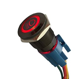 ESUPPORT ESUPPORT 12V Car Vehicle Red LED Light Main Beam Push Button Metal Toggle Switch Socket Plug Wire Latching 19mm Balck Shell
