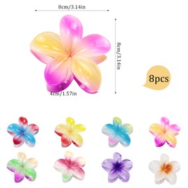 SJUNJIE 8 Pieces Flower Claw Clips Anti-Slip Design Flower Clips Elegant Hawaiian Style Flower Hair Claw Medium Size 8 Colors Suitable for Women With Various Thickness of Hair