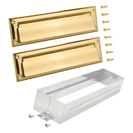 Nuk3y Solid Brass Mail Slot with Double Flap and Sleeve (Polished Brass, 13" x 3.625")