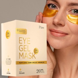 PÚRE 24k Gold Under Eye Mask, Reduce Puffy Eyes, Wrinkles And Undereye Bags (20 Pairs) Dark Circles Under Eye Treatment, Eye Cooling Mask, Gel Under Eye Patches With Vitamin E And Collagen.
