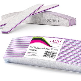 LALILL Nail File 100/180 Grit Pack of 10 - Nail Files for Gel Nails - Nail File Nail Modelling for Hybrid, Acrylic and Natural Nails - Zebra File Manicure, Buffer, Professional and for Pets
