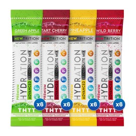 NewTrition Hydration Powder, Electrolyte Powder Packets, Naturally Flavored Hydrating Packets for Water, Fast Acting Hydrate Electrolytes with Vitamins B & C, Energy & Recovery, 4 Flavors, Pack of 24