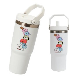Termo Alto Acero Inoxidable Bts Peluches Kpop 900 Ml Blanco