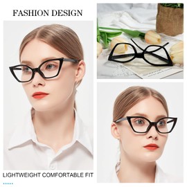 MARE AZZURO Cat Eye Reading Glasses Women Cute Readers 0 1.0 1.25 1.5 1.75 2.0 2.25 2.5 2.75 3.0 3.5 4.0 5.0 6.0 (Black, 2.75)