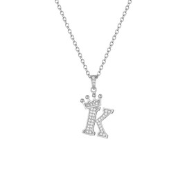Hcvone Initial Silver Necklace Charm Choker Jewellery Birthday Christmas Letter A Dainty Crown Crystal Pendant Alphabet Necklaces For Girls Teen Women (K)