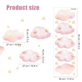 Clouds and Stars Wall Stickers, Pink Removable Wall Mural Stickers Cloud Wallpaper Stick and Peel Vinyl Wall Art Decals for Kids Baby Nursery Bedroom Living Room Home Decor Gift