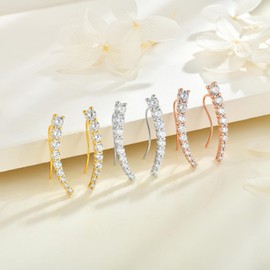 Vinoya Climber Earrings for Women 925 Sterling Silver Ear Crawler Earrings Rose Gold Plated Cubic Zirconia Earrings Jewelry