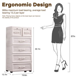 WOQLIBE Plastic Drawers Dresser,6 Drawers Tall Dresser,Vertical Dresser with Wheel,Casters for Office,Playroom,Bedroom Furniture