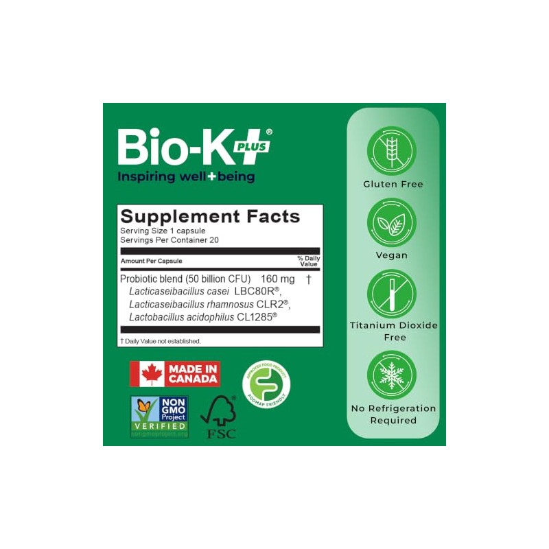 Bio-K Plus Bio K Advanced Bowel Support Suplemento Probiótico Vegano