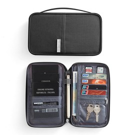 WENHUAZAI Family Passport Holder, Travel Wallet for Women & Men, Travel Document Holder Organiser, Holiday Essentials & Waterproof Cover for Tickets, Money, Cards(Black, X(9 * 5.5 * 0.98IN))