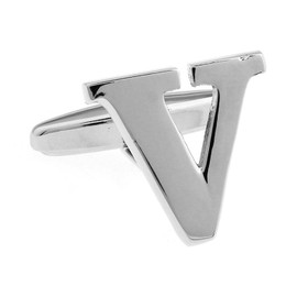 MRCUFF Letter V Monogram Initial Cufflinks with a Presentation Gift Box & Polishing Cloth (V)
