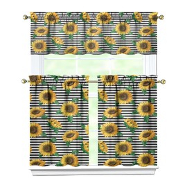 Sunflower Kitchen Curtains Valances and Tiers Set for Windows, Vintage Bathroom Window Curtain Valance 3 Piece Sets,Kitchen Decor for Living Room,54''x 36''