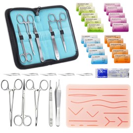 CKlovzin Suture Practice Complete Kit (32 Pieces) for Medical Student Suture Training, Include Durable Suturing Pad with Pre-Cut Wounds, Tools Kit, and Suture Threads - eaching Purposes Only
