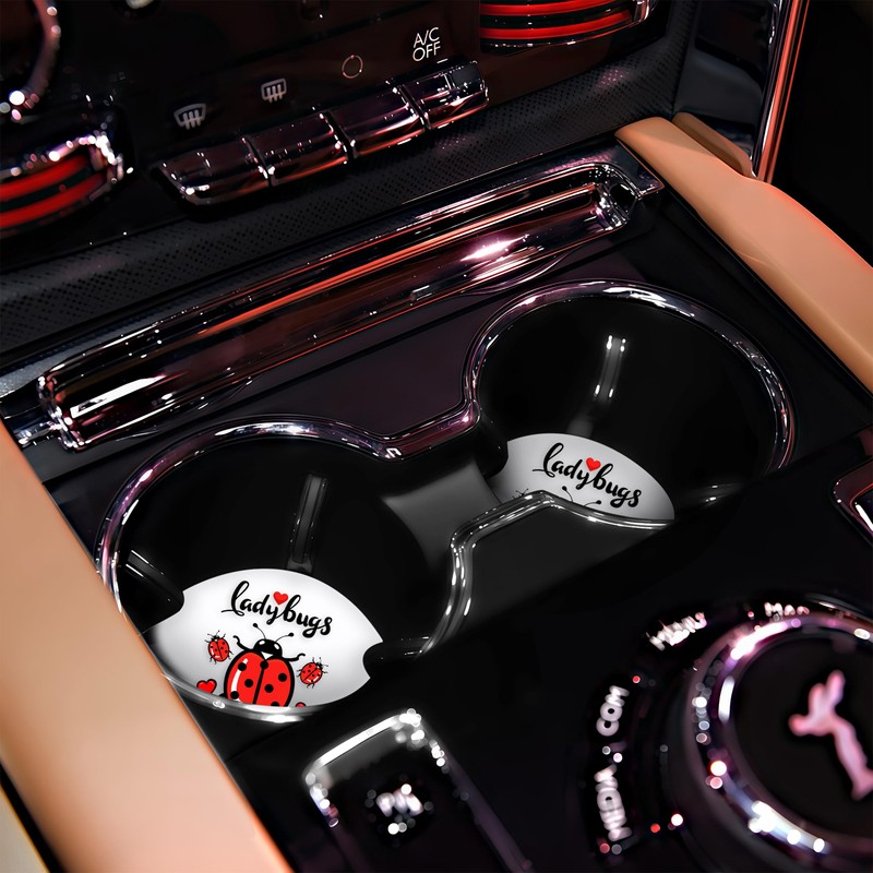 BJDAMAI 2 Pack Ladybugs Car Cup Holder Coaster, Cute Ladybugs