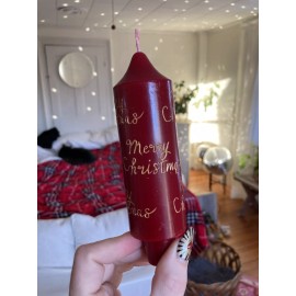Unbranded Hand Engraved Merry Christmas Candle Dark Red 5” Taper