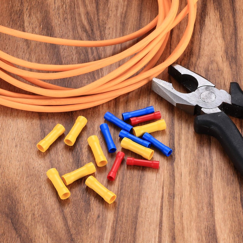 120 Pcs Insulated Straight Wire Terminal Connectors, Butt Splice Connectors,