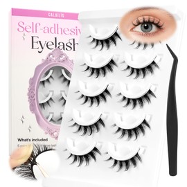 Self Adhesive Eyelashes Natural Look Spiky Manga Press On Lashes No Glue Need Eyelashes 5 Pairs Reusable Anime Self-adhesive False Lashes (A21)