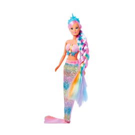 Simba 105733610 Steffi Love Rainbow Mermaid Dressing Doll with Colourful Hair, Hair Clips, Comb and Removable Fin, 29 cm Toy Doll, from 3 Years