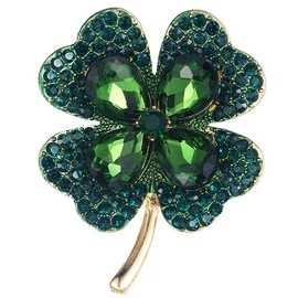 Green Leaf Brooch Pin for Women St. Patrick's Day Pins Vintage Crystal Flower Pins Lucky Decor Dress Accessories Holiday Christmas Jewelry Gift