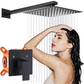 Sistema de Ducha de Lluvia - Regadera Negra, Juego de Mezclador de Ducha de Techo para Baño, Cabezal de Ducha de Lluvia de Alta Presión con Combinación de Válvula de Mezcla Aproximada