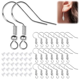 Earring Hooks Making Set, 100 Pieces Hooks Ear Hooks S925 Sterling Silver Ear Hooks Hypoallergenic Ear Hooks and 100 Pieces Transparent Earring Safety Backs for Jewellery Making