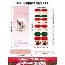 TOROKOM Christmas Cured Gel Nail Strips,Dwarf Gel Nail Polish Strips Long Lasting Waterproof Full Nail Wraps Stickers with Stick, Nail File, Wipes & Sealing(UV/LED Lamp Required)