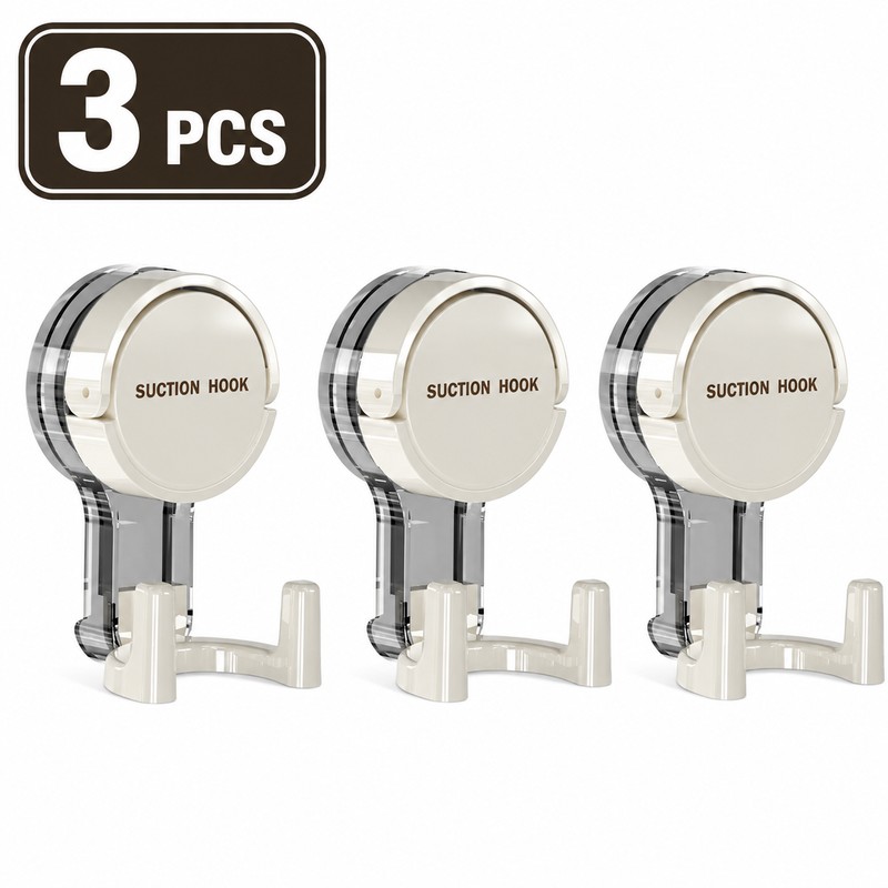 3 Pcs Suction Cup Hooks for Bathroom & Kitchen Storage