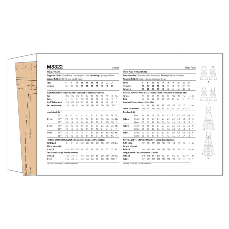 McCall's Misses' Dresses Sewing Pattern Kit, Design Code M8322, Sizes