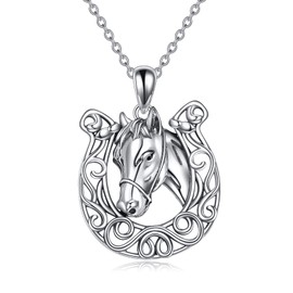 YAFEINI Horseshoe Horse Necklace 925 Sterling Silver Horseshoe Pendant Lucky Horse Jewelry Gifts for Women