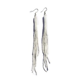 Weavish Long Beaded Dangle Earrings – Boho Native Handmade Seed Bead Tassel Bohemian Large Statement Drop Fringes for Women (White)